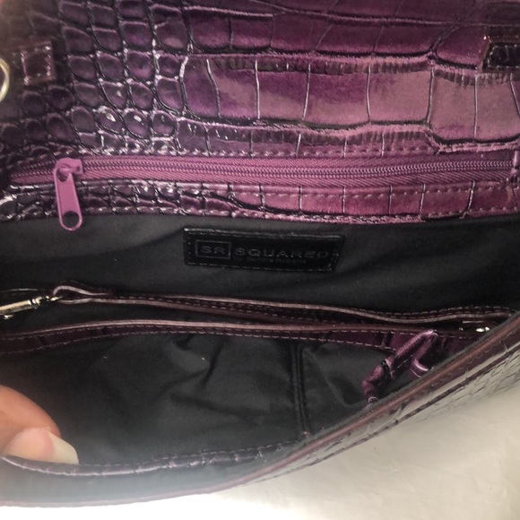 SQUARED BY SONDRA ROBERTS purple faux patent leather croc clutch. Detach straps. - Picture 5 of 12